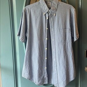 Brooks Brothers Blue and White Plaid Shirt (Seersucker) Med